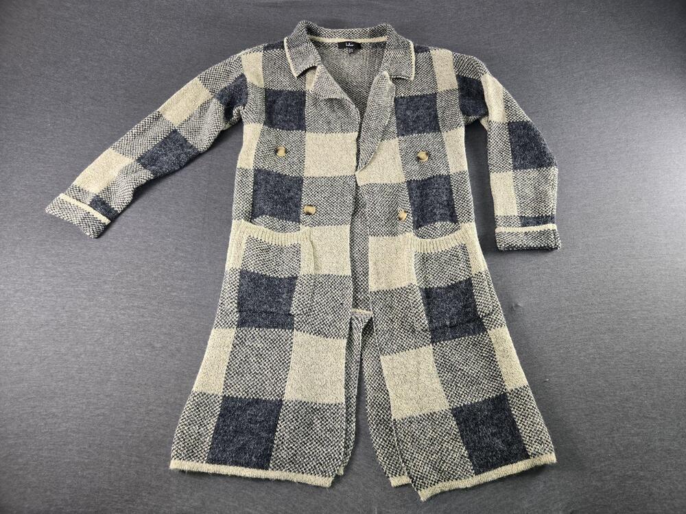 Lulus Sweater Womens XS Gray Plaid Longline Knit Cardigan Duster